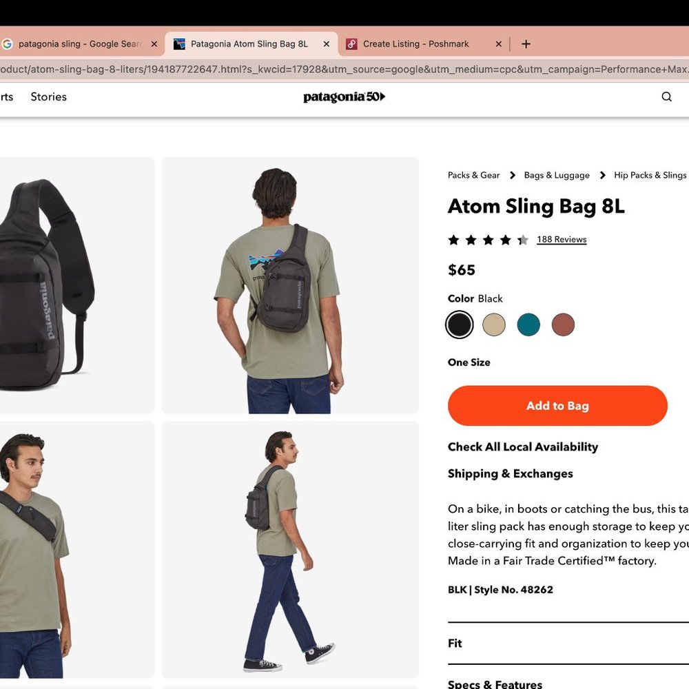 Patagonia ATOM SLING 8L bag black